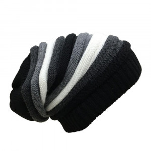 Unisex Grey & White Colourblocked Beanie