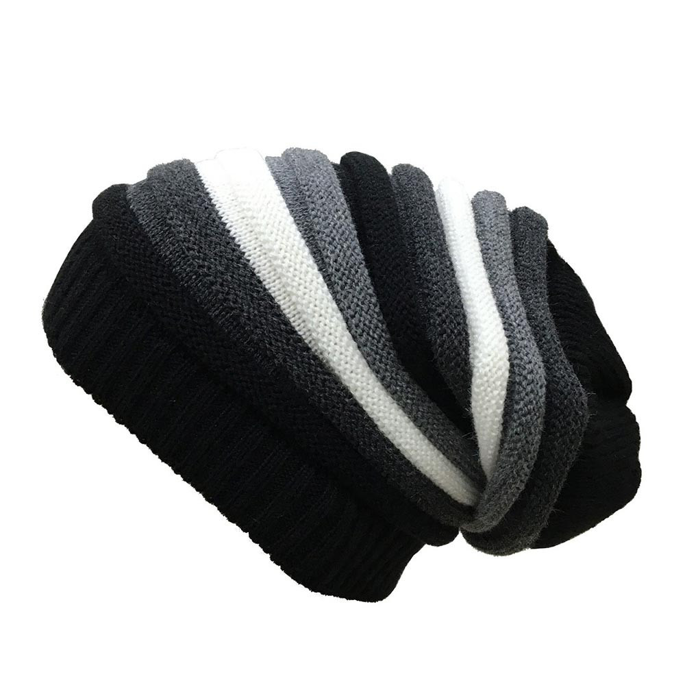 Unisex Grey & White Colourblocked Beanie