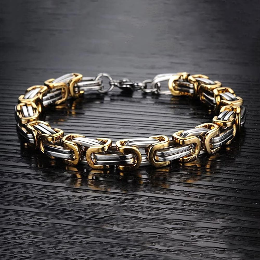 Men Silver-Toned & Gold-Toned Stainless Steel Bracelet