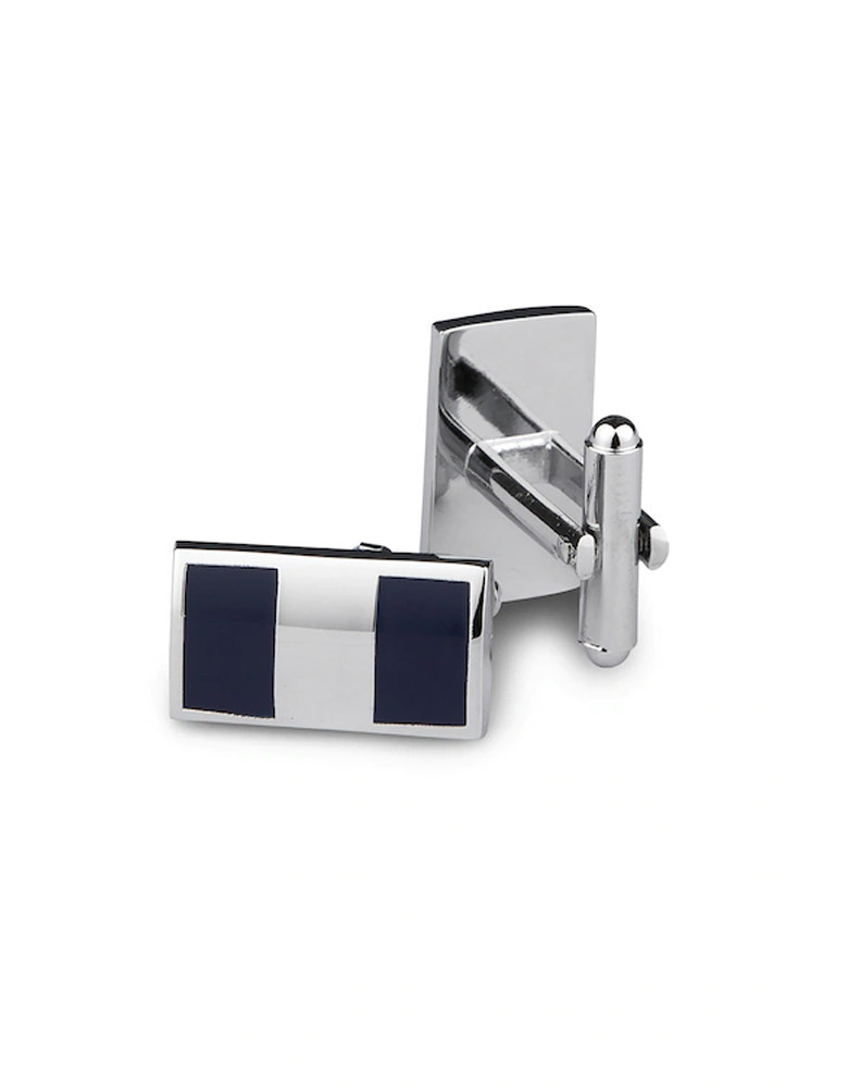 Men Silver-Toned & Navy Blue Colour blocked Rectangle Cufflinks