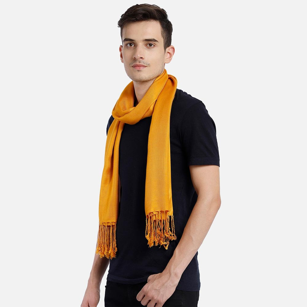 Men Mustard Yellow Woven Design Stole