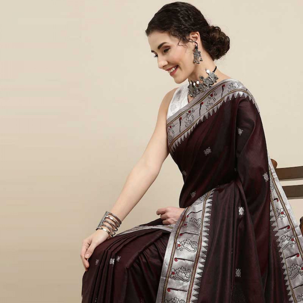 "Woven Design Zari Bordered Kanjeevaram Pure Silk Saree "