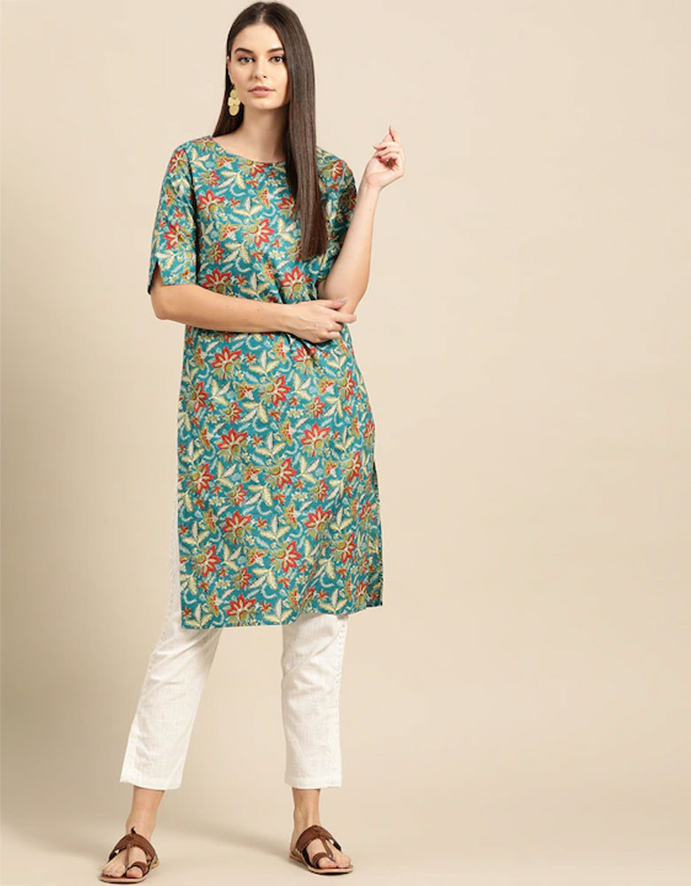 Women Ethnic Motifs Printed Straight Kurta