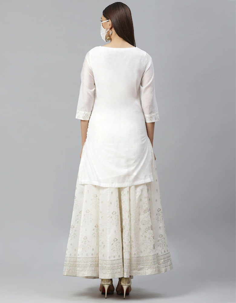 Women Off-White Golden Mukaish Work Straight Kurta